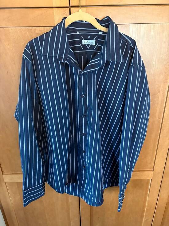 7 Diamonds Other - 7 Diamonds Men's XXL Navy Blue Striped 100% Cotton Long Sleeve Button Down Shirt